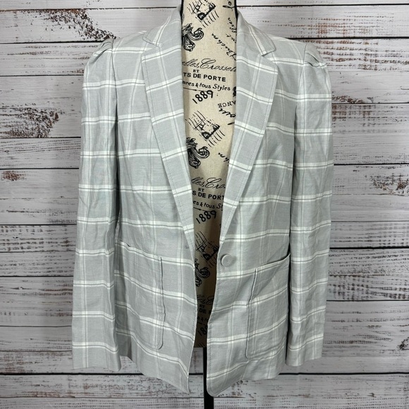 Rebecca Taylor Tailored Linen Plaid size 8 blazer jacket NWT - Picture 1 of 11